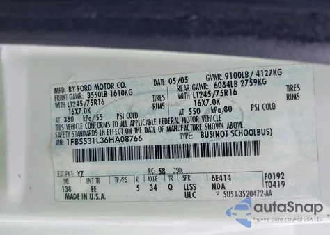 2006 Ford E-350 Super Duty Xl/Xlt from USA, damaged, VIN 1FBSS31L36HA08766